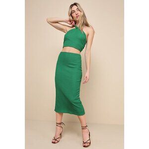 NWT Lulus Green Textured Knit Two-piece Halter Midi Dress - Size M